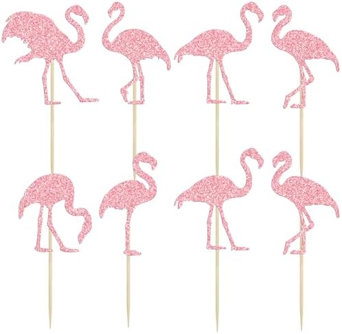 Ephlyn 24Pcs Flamingo Cupcake Toppers Tropical Flamingo Cake Topper Decorations for Summer Hawaii Theme Party Birthday Wedding Party Cake Decorative Supplies