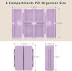 FYY Travel Pill Organizer with Blank Lables,6 Compartments Magnetic Pill Organizer Pill Box for Purse Pocket to Hold Vitamins,Cod Liver Oil,Supplements and Medication-Purple