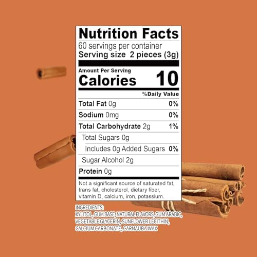 DC24 DAILY CARE 100% Xylitol Gum, No Aspartame, Sugar Free Chewing Gum, Natural Cinnamon Flavor, Gluten Free, Vegan, 60 Pieces, Pack of 2