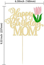 Ephlyn 1Pc Happy Birthday Mom Cake Topper Glitter Best Mom Ever Cake Picks Happy Mother's Day Cake Decoration for Happy Mother's Day Birthday Party Cake Decorations Supplies Gold