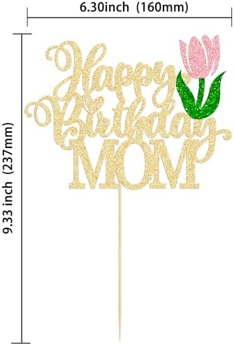 Ephlyn 1Pc Happy Birthday Mom Cake Topper Glitter Best Mom Ever Cake Picks Happy Mother's Day Cake Decoration for Happy Mother's Day Birthday Party Cake Decorations Supplies Gold