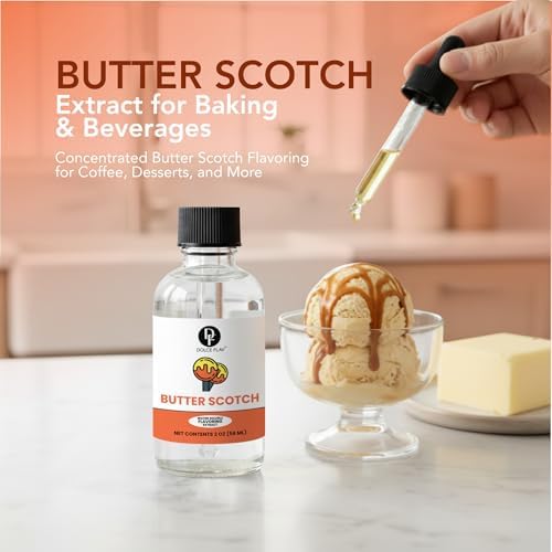 Dolce Flav Natural Butterscotch Extract 2 oz – Kosher, Sugar-Free, Concentrated Rich Butterscotch Flavoring for Baking, Beverages & Desserts, Includes Measured Dropper