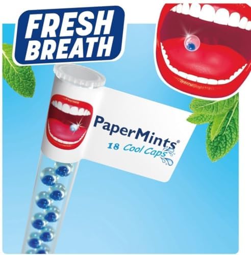 PaperMints CoolCaps - Instant Fresh Breath Mints Sugar-Free, 10 x Tubes of 18 capsules Extreme Bad Breath Treatment for Adults, Breath Freshener Pearls for Halitosis Keto-Friendly Peppermint - total 180 units