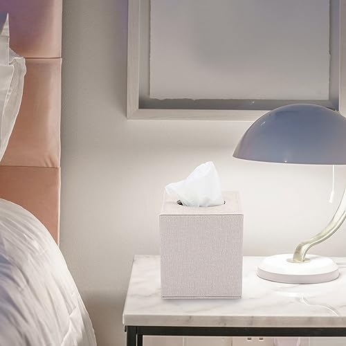 Sumnacon Square Linen Tissue Box Cover - Stylish Cube Tissue Box Holder with Magnetic Bottom, Decorative Tissue Box for Vanity Toilet Tank Dresser Night Stand Table Countertop Office Car, Beige