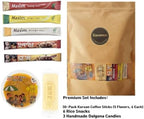 Korean Instant Coffee Packets Mix - 30 Sticks Variety Pack with Dalgona Candy & Rice Snacks | 5 Flavors Gift Set (Maxim Original, Mocha Gold)