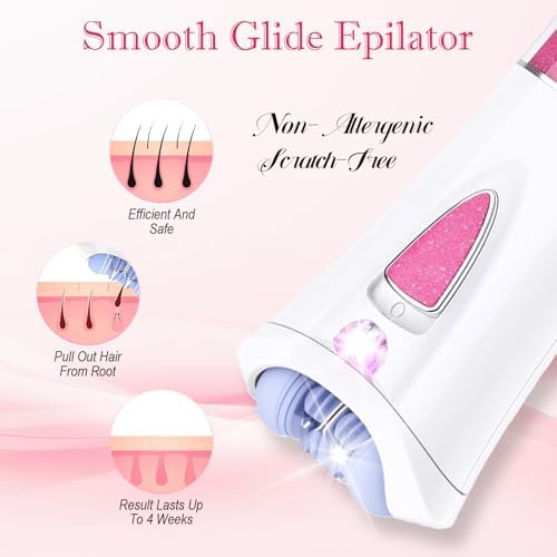 Skin Epilator, 2025 New Skin Hair Remover for Face, Facial Hair Removal for Women with LED Light, Cordless Epilators Hair Removal for Facial, Arms, Legs and Bikini (Pink)