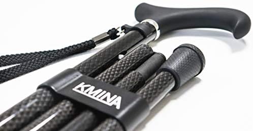 KMINA Folding Cane for Men and Women (Carbon Fiber), Soft Grip, Adjustable Height, Lightweight, Black, PRO Model