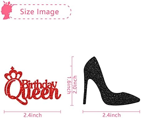 MonMon & Craft 24 Pcs Queen Birthday Cupcake Toppers for Women Girl's 1st 3rd 30th 40th Birthday Party,Gender Reveal Princess Party Cupcake Decorations,Red & Black Glitter Mom Birthday Cupcake Toppers