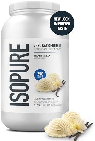 Isopure Zero Carb 100% Pure Whey Isolate Protein Powder, Gluten Free, with Vitamins, Creamy Vanilla, 25g Protein Per Serving, 3 Lbs, 44 Servings (Packaging May Vary)