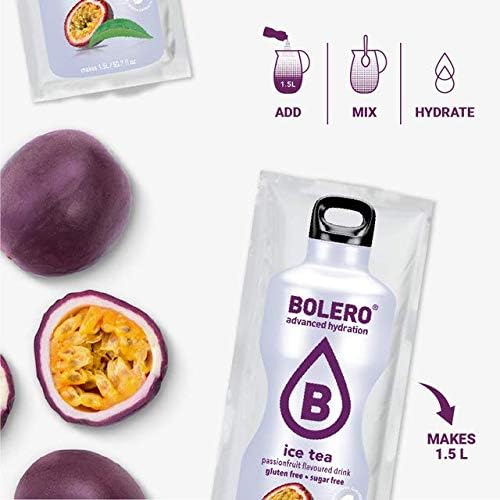 Bolero- Sugar Free Drink Mix Packets Iced Tea Passion Fruit Flavors | Powdered Flavored Water Packets | 12 Large Sachet On The Go Packets