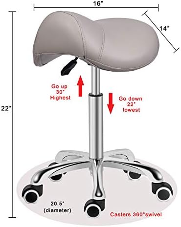 Kaleurrier Saddle Stool Rolling Swivel Height Adjustable with Wheels,Heavy Duty Saddle Chair,Ergonomic Stool Chair for Hair Salon Lab Clinic Dental Massage Home Office Kitchen (Grey, Without Back)