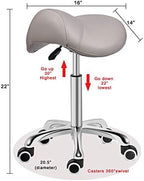 Kaleurrier Saddle Stool Rolling Swivel Height Adjustable with Wheels,Heavy Duty Saddle Chair,Ergonomic Stool Chair for Hair Salon Lab Clinic Dental Massage Home Office Kitchen (Grey, Without Back)