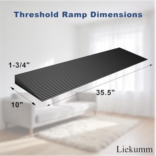 LIEKUMM 1-3/4" Rise Rubber Threshold Ramp for Doorways & Home Steps, 2500 lbs Heavy Duty Wheelchair Door Ramp, Non-Slip Indoor Outdoor Transition, 35.5" Wide, Cuttable
