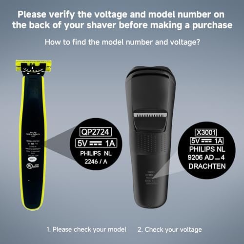 5V USB Charger Cord Compatible with Philips Norelco OneBlade 360 QP2724 QP2834 QP1924 QP4631 QP4530 QP1324 QP6552, Multigroom Series MG5910 MG7910 Electric Shaver Charger Cable [2-Pack, 3.3ft]