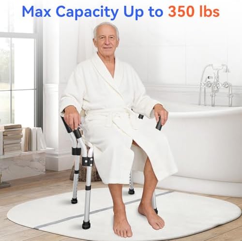 Shower Chair for Inside Shower with Arms and Back, 350 lbs Heavy Duty Shower Seat for Bathtub, 6-Height Adjustable Safety Bath Seat for Seniors, Adults, Handicap and Disabled