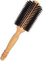 High-Density Boar Bristles Wood Round Brush for Blow-Drying, Straightening & Styling Medium to Long Fine or Normal Hair (Shoulder to Back-Length) for Shine & Volume, 1.2" Roller, 2.4" with Bristles