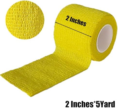 6 Pack 2 Inches Self Adhesive Wrap Bandage Self Adherent Cohesive Bandage Tape Stretch Vet Wrap Breathable Athletic Tape for Sports, Wrist, Ankle（Yellow）