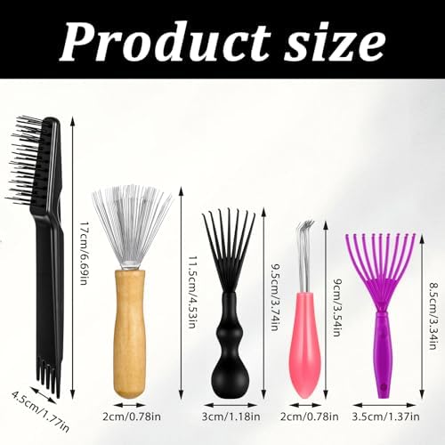 Comb and Brush Cleaner Tool Set, 5-Piece Comb Cleaner Set - Hair Brush Cleaner Rake, Comb Cleaning Brush, Maintenance Hair Comb for Home and Salon Use Removing Hair Dust