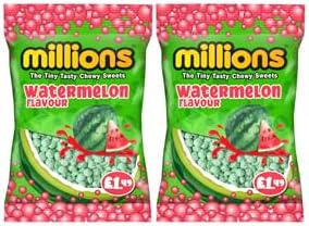 Millions Candy Assorted Flavors Pack 2 Pack, Strawberry, Vimto, Apple, Watermelon, Bubblegum, 110g (Watermelon)