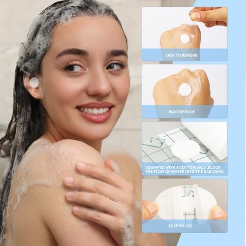 60pcs Waterproof Baby Ear Covers for Bath,Disposable Ear Patches,Waterproof Ear Stickers with Ear Plugs,Baby Ear Protection for Bathing Swimming Shower Surfing Snorkeling and Other Water Sports