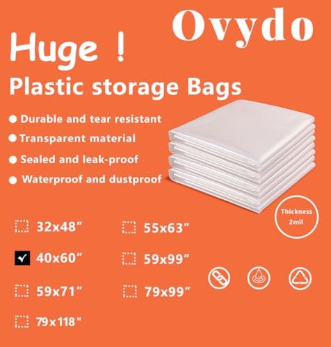 Large Clear Plastic Bags 40x60 Inches Clear Giant Storage Bags Perfect for Moistureproof, Dustproof, Suitcase, Kids Bike, Comforter, Big Plush Toys, Large Items Storage, Moving and More (5 pack)