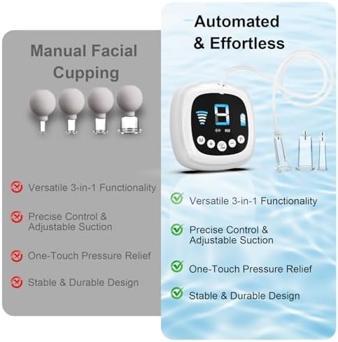 Electric Facial Cupping Set for Face with Dual-cup Usage - 3-In-1 Face Cupping, Gua Sha & Massage Tools for Skin Care - Multifunctional Facial Neck Eye Cuppings Massager for Wrinkle 3 Modes 9 Gears