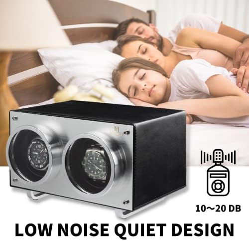 MOZSLY Double Watch Winder for Automatic Watches with Quiet Motor 12 Rotation Mode Setting AC Adapter or Battery Powered PU Leather