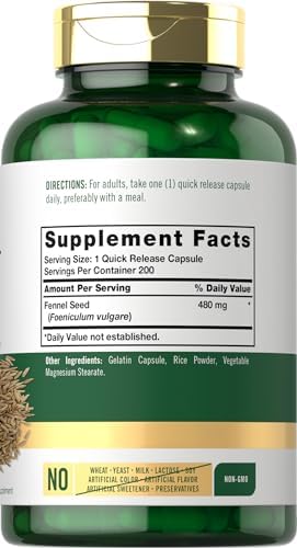Carlyle Fennel Seed 480mg | 200 Capsules | Herbal Supplement | Non-GMO