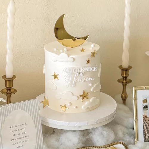 A Little Piece of Heaven Cake Topper, Acrylic Baby Shower Party Decoration with Star and Moon for Gender Reveal Baptism Pregnancy Announcement First Birthday Heavenly Party.