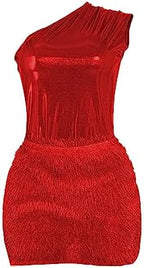 Uni Clau Women Sexy One Shoulder Pu Leather Bodycon Mini Dress Sequin Sleeveless Skinny Slim Fit Party Club Short Dress
