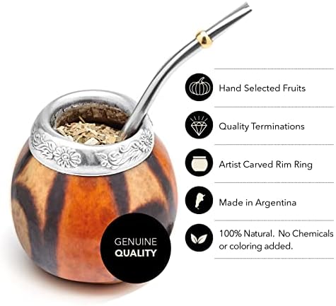 BALIBETOV Yerba Mate Set - 2 Gourds, 100gr Loose Leaf, 2 Bombilla, 1 Cleaning Brush - Dark Brown (MAT02)