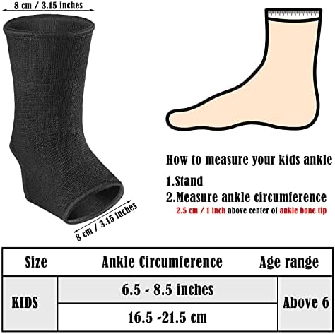 Loopeer 6 Pairs Kid Compression Ankle Brace Knitted Breathable Ankle Support Sleeve Socks Plantar Fasciitis Braces for Girls Boys Kids Sprained Running Fitness, Blue and Black