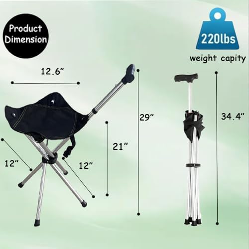 Adjustable Lightweight Travel Stools for Adults, Foldable Easy Carry Cane with Seat, Ideal as Cane Seat Walking Stick Folding Seat 250 Lbs for Camping & Hiking, Black
