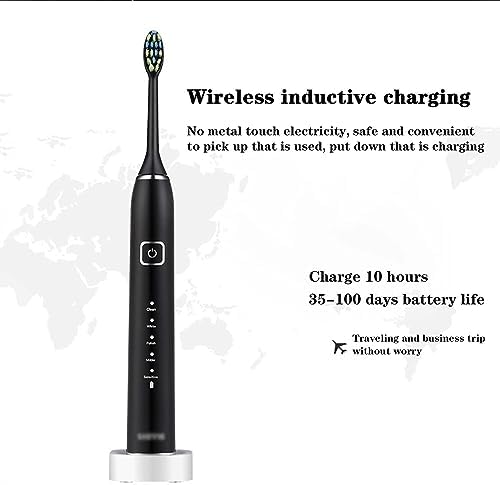BNEI Sonic Electric Toothbrush, 5 Modes, 2-Minute Timer, 35-Day Life, 38,000 Vibrations/Minute, 2 Replaceable Brush Heads, White/Black/Green/Pink (Green)