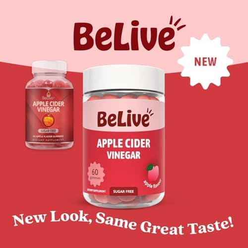 BeLive Apple Cider Vinegar Gummies - ACV Gummies Without Sugar I Detox & Cleanse Digestive Health I Alternative to Capsules, Vegan, Keto Friendly, Non-GMO, Gluten Free | 60 Ct
