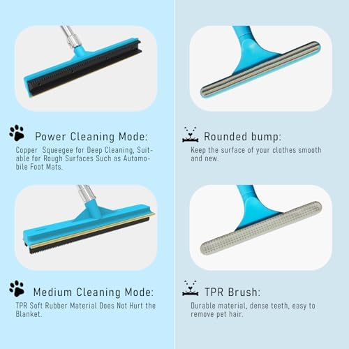 Upgraded Carpet Rake for Pet Hair Removal,2PCS Reusable Pet Hair Remover with 56” Adjustable Long Handle, 3 in 1 Rubber Broom and Carpet Brush Scraper for Rugs, Mats, Couch, Furniture