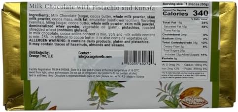 Feritio Dubai Chocolate Bar (7.0 Oz/200 G - Chocolate/Kunafa/Pistachio)