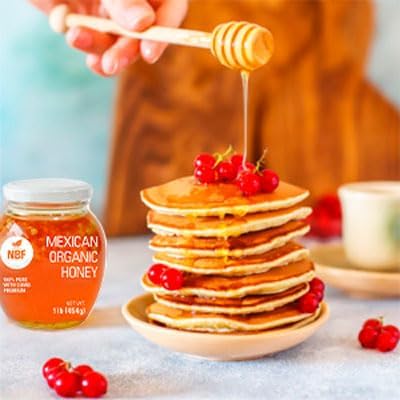 NBF NATURA BIO FOODS - Organic Raw Honey with Honeycomb | No Added Sugar | Gluten-Free | Rich in Antioxidants from Wildflowers | Ideal for Drinks & Pancakes, 1 lb