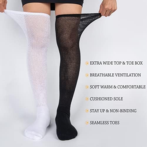 Non-Binding Over the Knee Diabetic Socks for Men, 4 Pairs Circulatory Socks with Cushion Soles