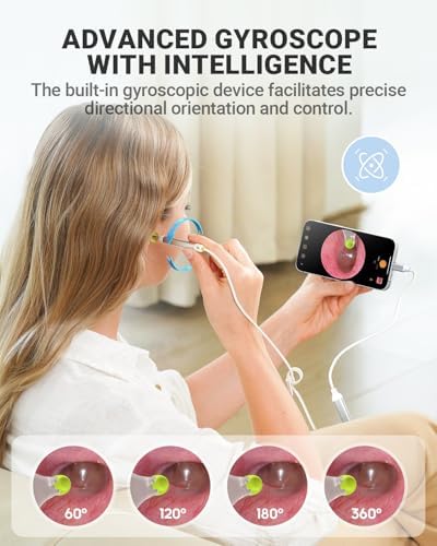 Digital Otoscope with Gyroscope, HD Ear Camera with Ear Wax Removal Tools, Video Ear Scope Otoscope with Light, Compatible with iPhone and Android (Silver)