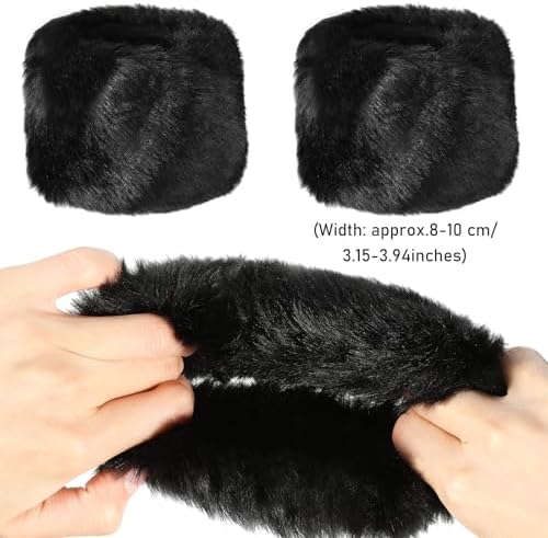 SATINIOR Faux Fur Short Wrist Cuff Winter Fuzzy Wrist Cuff Warmers for Women Girls Favors