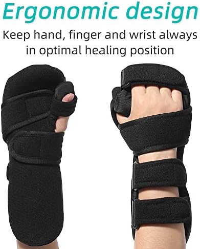Fanwer Stroke Resting Hand Splint - Night Immobilizer Wrist Finger Brace for Flexion Contractures, Functional 5 Finger Stabilizer Wrap - for Muscle Atrophy Rehab, Arthritis, Tendonitis (Right, Large)