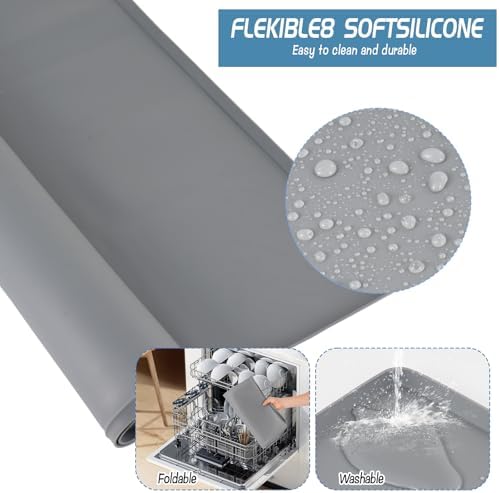 Snow Blower Mat, 27''x27'' Silicone Snowblower Drip Pan with Raised Edge for Garage, Electric Snow Shovel Mat Garage Oil Spill Protector Pad, Non-Slip No Splatter, Grey