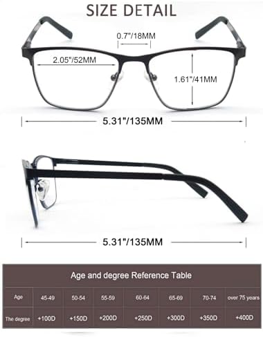 MODFANS Men Reading Glasses Blue Light Blocking Glasses Metal Square Readers Stainless Steel Material Anti Eyestrain/Glare/UV
