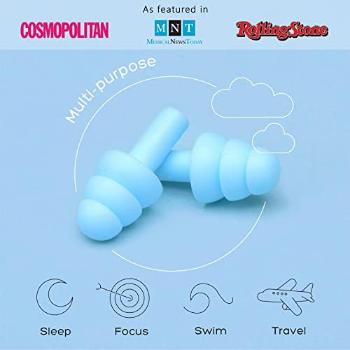Soft Ear Plugs for Sleeping Noise Reduction, Made of Silicone, Suitable for Sleeping & Swimming, Soft Reusable Earplugs for Noise Reduction, Adjustable Size for Concerts & Snoring (6 Pairs)