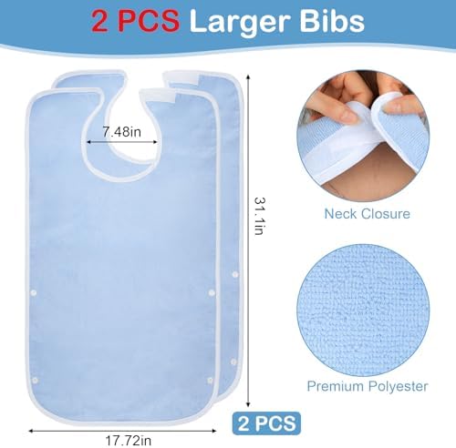 2 Pack Unisex Adult Bibs for Women, Men, Elderly, Seniors, Waterproof Bibs for Eating, Washable Clothing Protectors