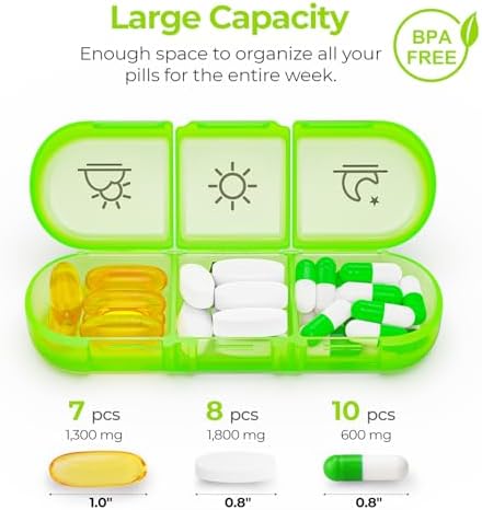 AUVON Weekly Pill Organizer 3 Times a Day, Large 7 Day Pill Box 3 Times a Day with Separate Container, Portable Pill Case for Medication, Vitamins, Fish Oil and Supplements