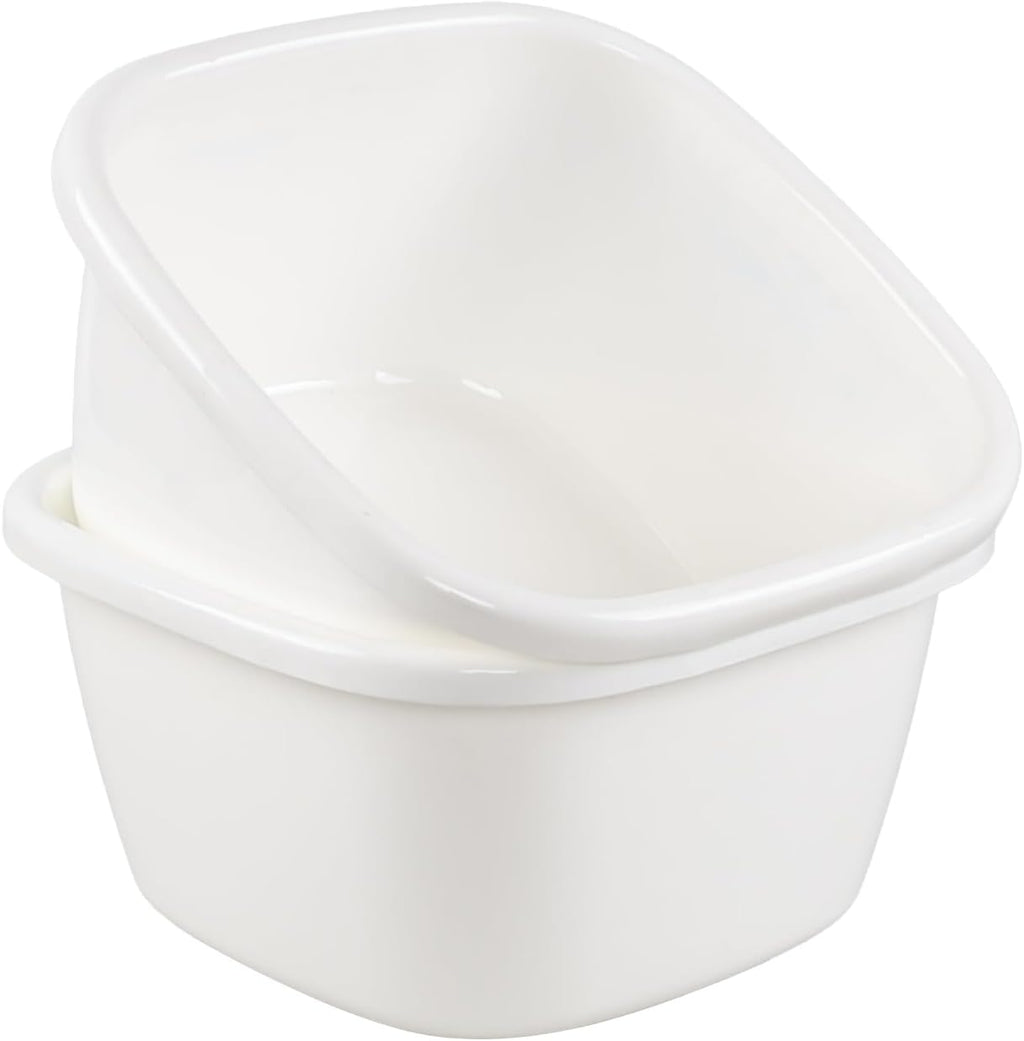 18 Quart Wash Basins, Large Plastic Square Dish Pan/Tub, 2 Packs, White