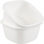 18 Quart Wash Basins, Large Plastic Square Dish Pan/Tub, 2 Packs, White