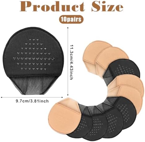 Ball of Foot Cushion Socks, 10 Pairs No-Show Liner Half Sock Non-slip Seamless Sandal Flat Sock Reusable Toe Topper Cover Socks with Padding for Women Girls Flats High Heels